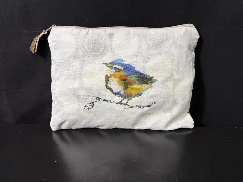 Handmade Bag Created with Designer Fabric Blue Bird Lined Satchel Toiletry Pouch